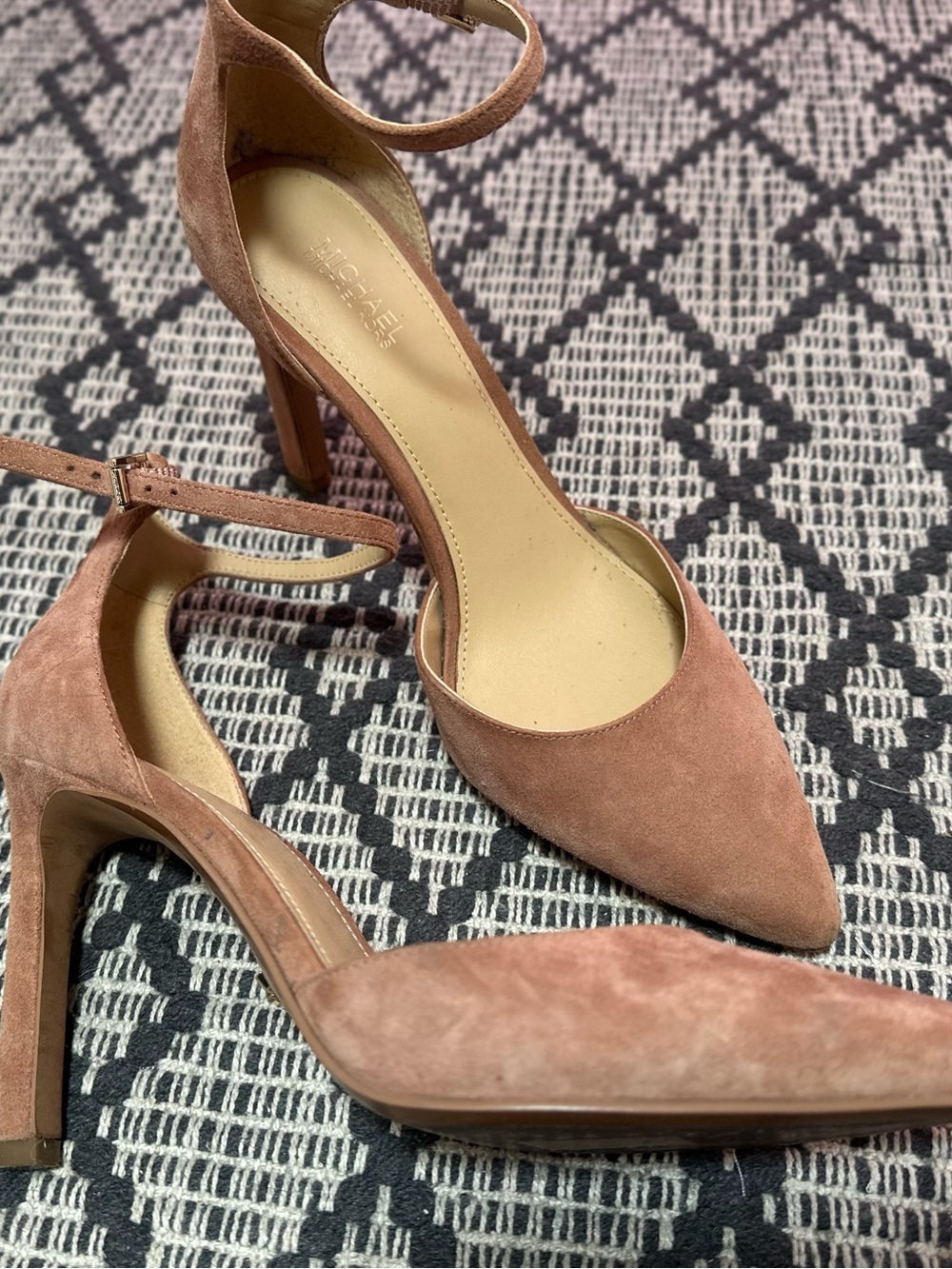 Michael Kors Dusty Rose Suede Pointed-Toe Ankle-Strap Heels